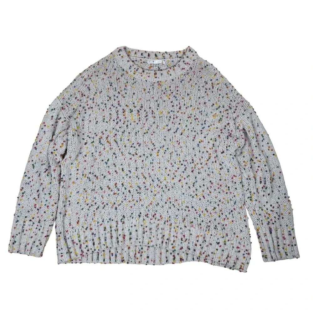 Seven7 XL Confetti Knit Sweater Rainbow Dot Oversized Crewneck Cream